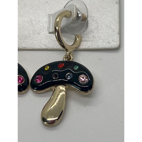 Sugarfix By Baublebar Gold Black Mushroom Earrings Colorful Rhinestones 1.5" New - Picture 2 of 4